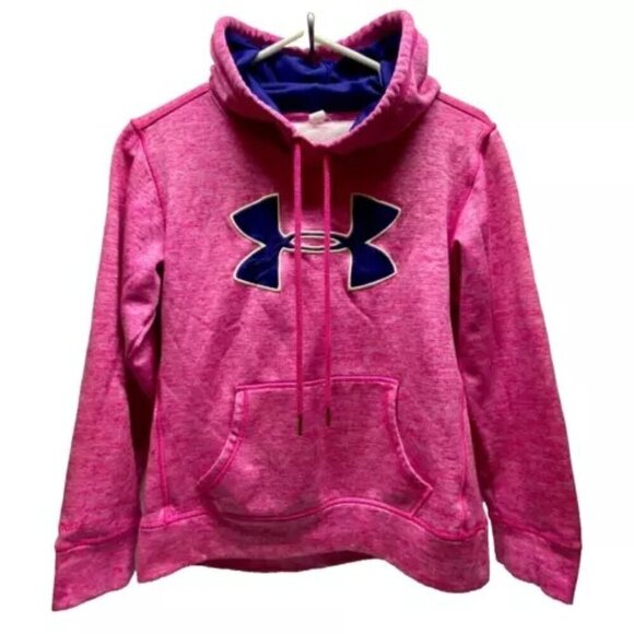 Under Armour UA Women's XS Pullover Hoodie Electric Pink Heather Logo Loose Fit - Picture 1 of 8